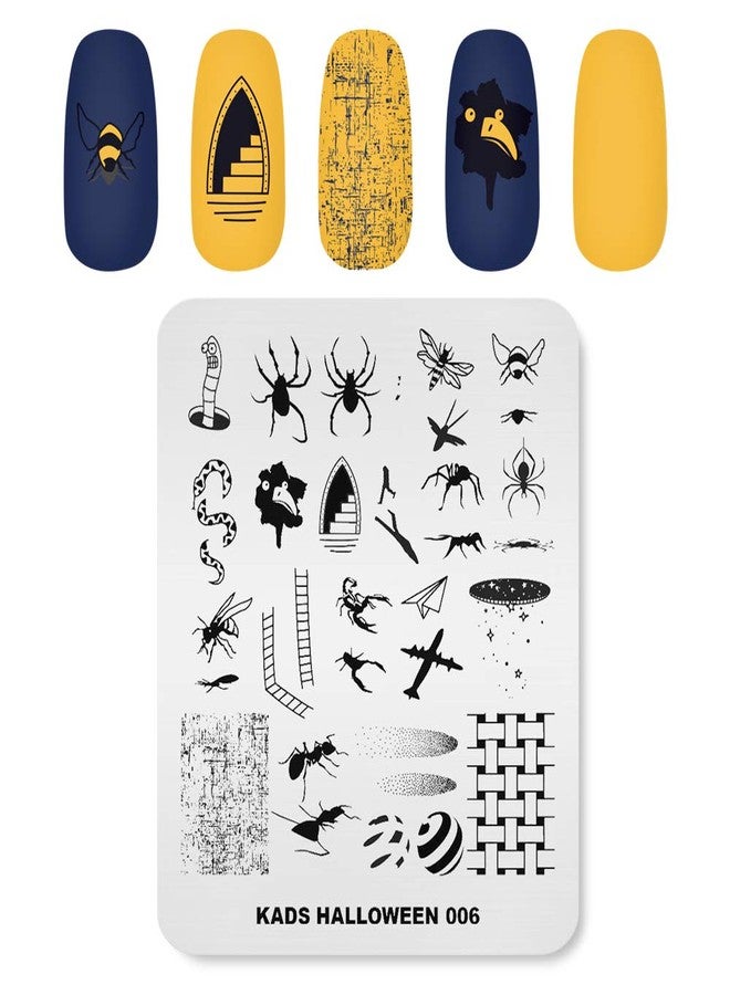KADS 3Pcs Nail Stamping Plates Set Nails Art Stamp Templates Halloween Horror Themed Skull Bat Witch Spider(Halloween 2) - Image 5